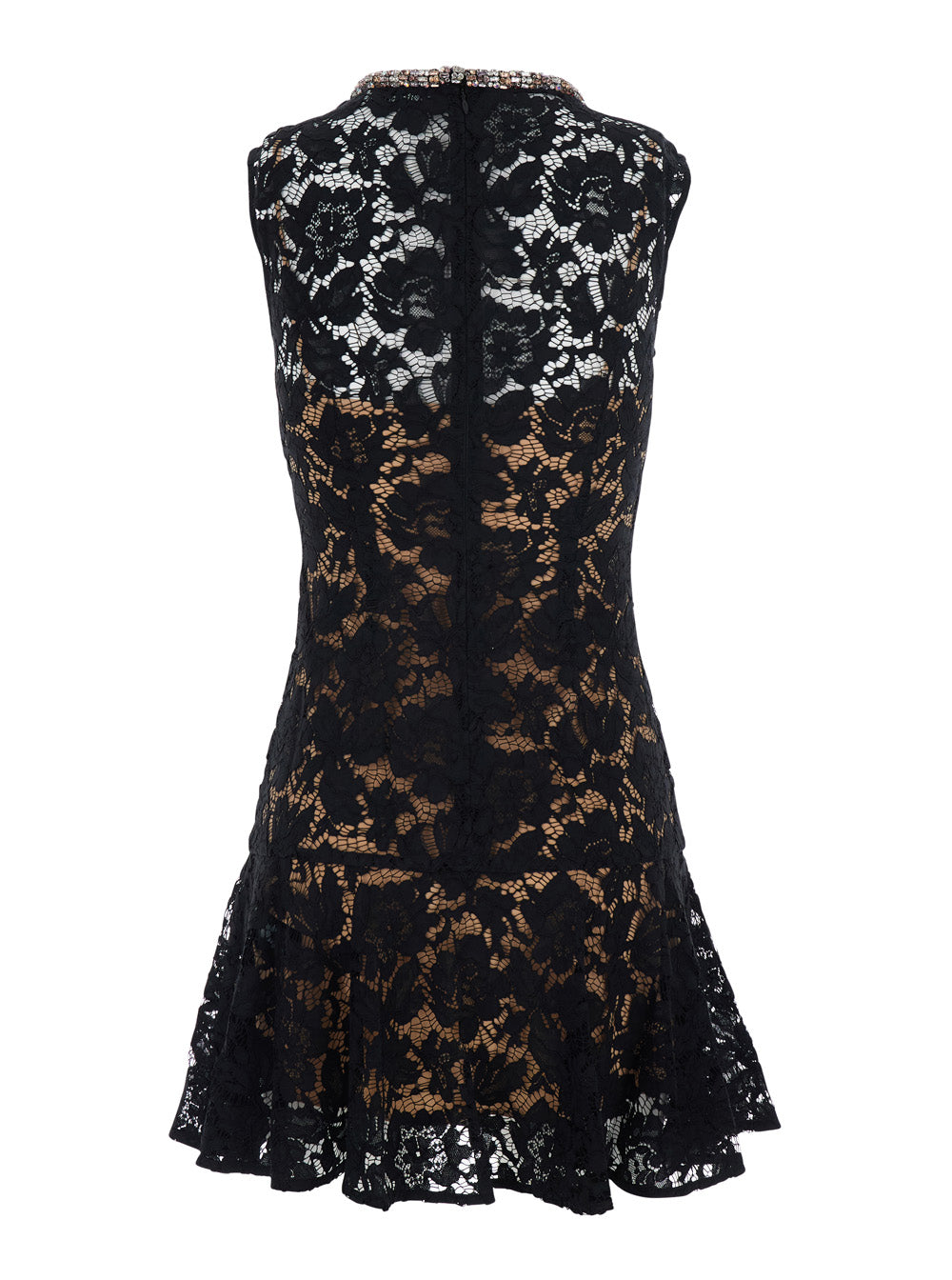 Dress Black Lace Crystal Mini With And Details - Fabric Women