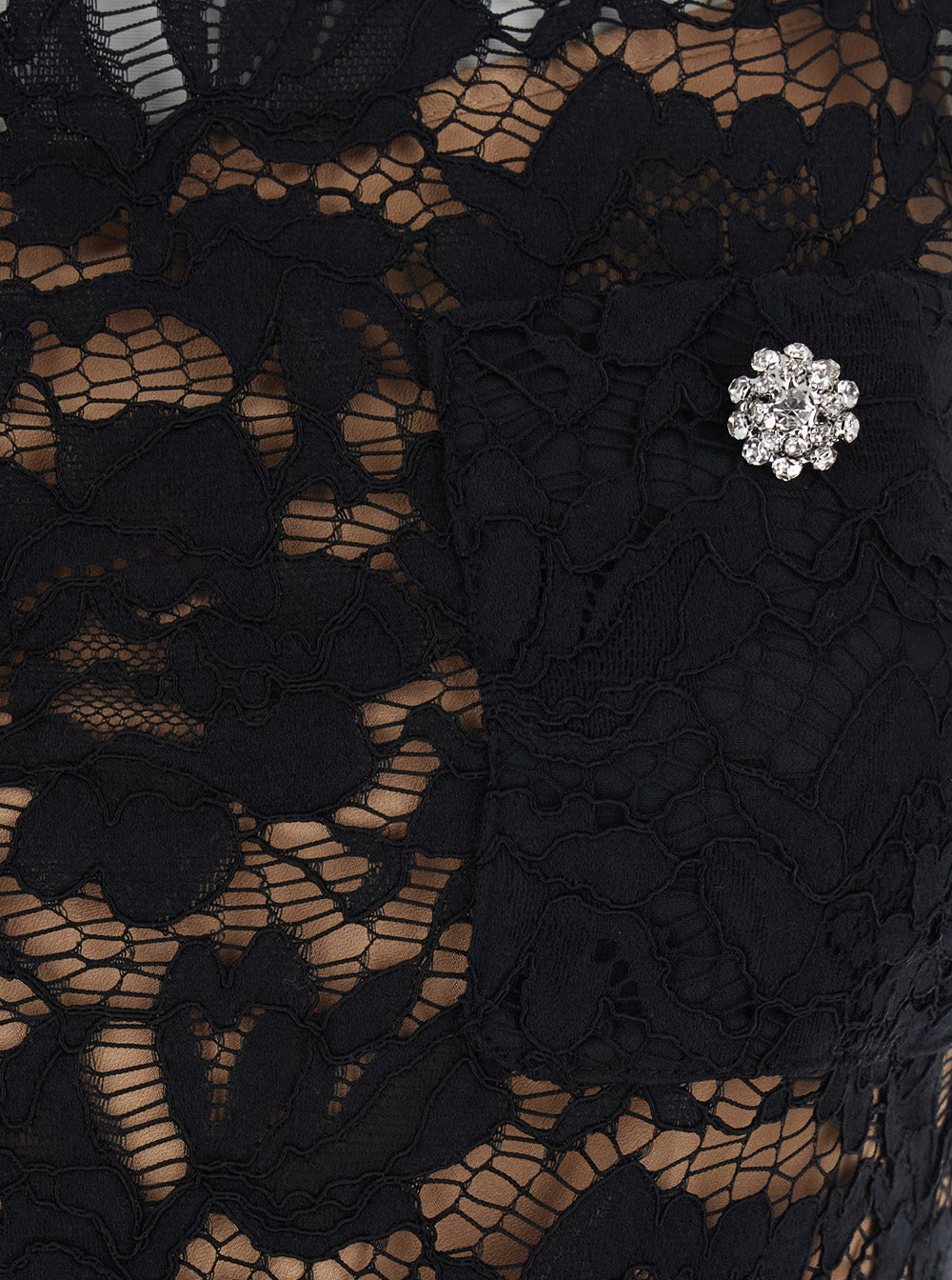 Dress Black Lace Crystal Mini With And Details - Fabric Women