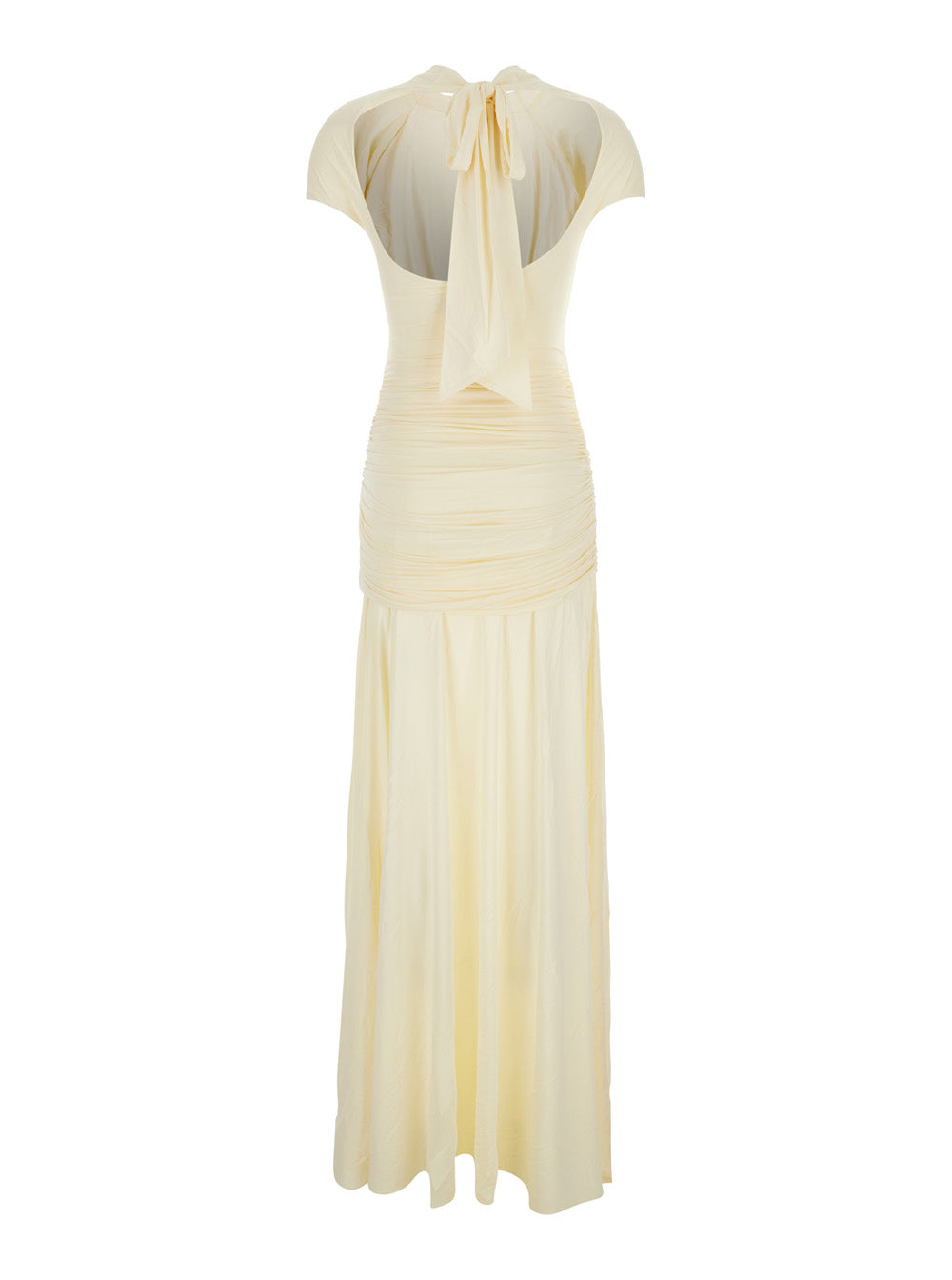 Dress Draped Maxi Yellow With V-Neck And Details In Jersey Women Long