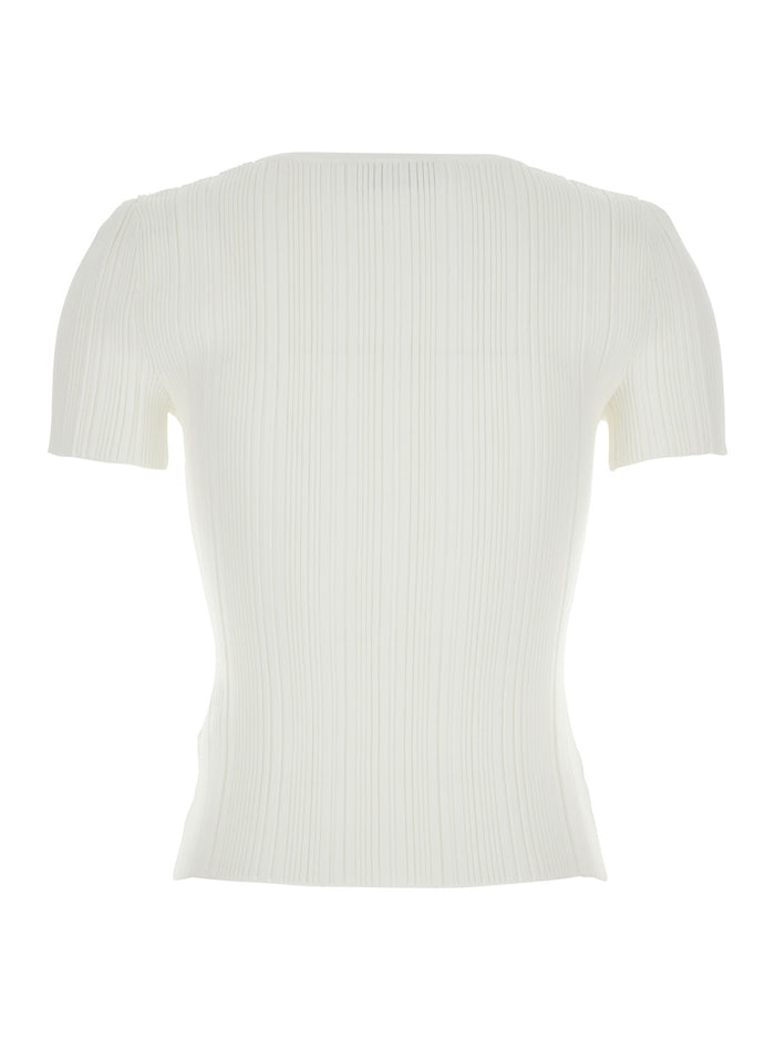 White Lace Trim Knit Top - Dress With Details Knitwear In Fabric Women Tops