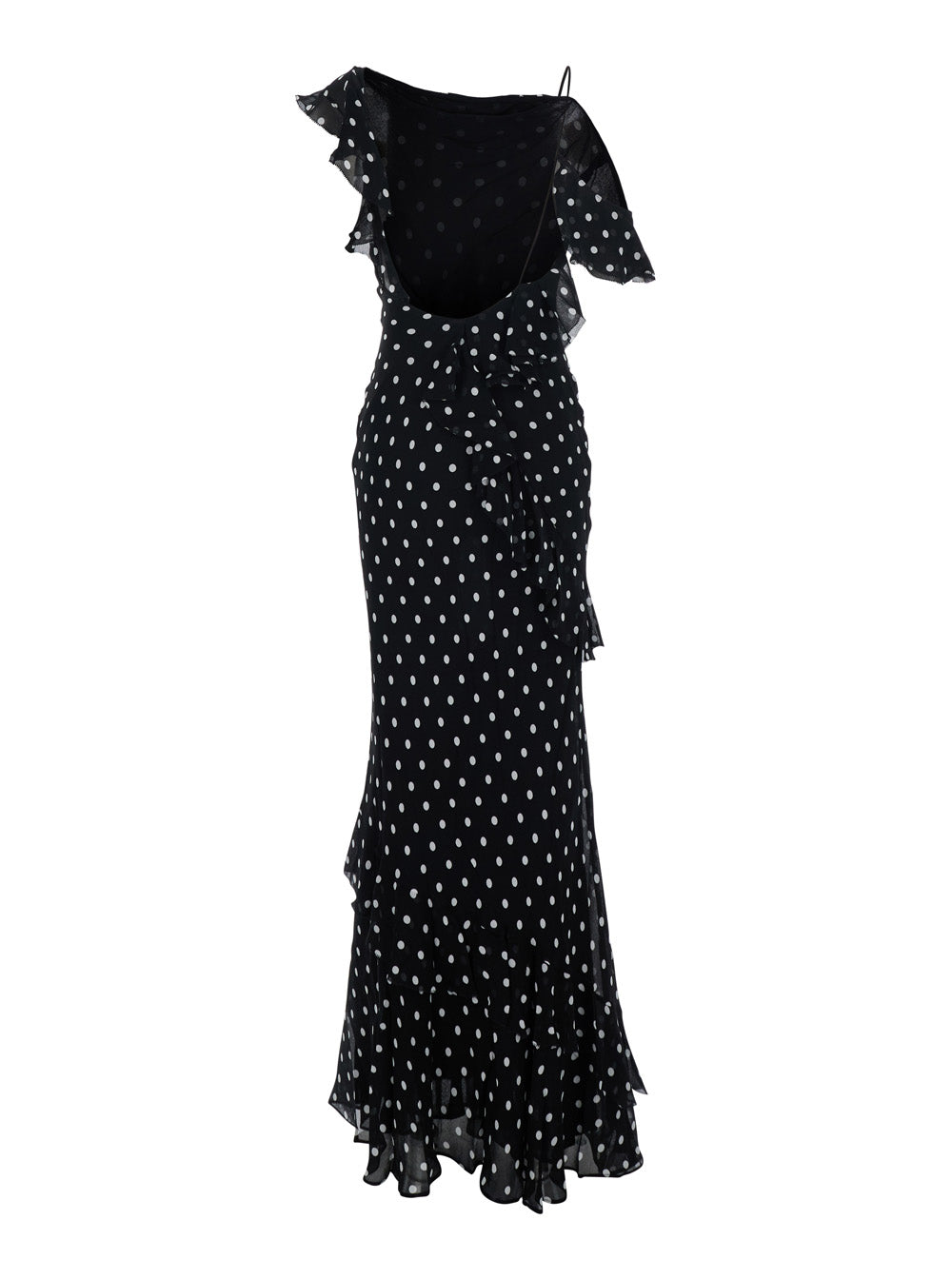 Long Dress Black Polka Dot With V-Neck In Georgette For Women