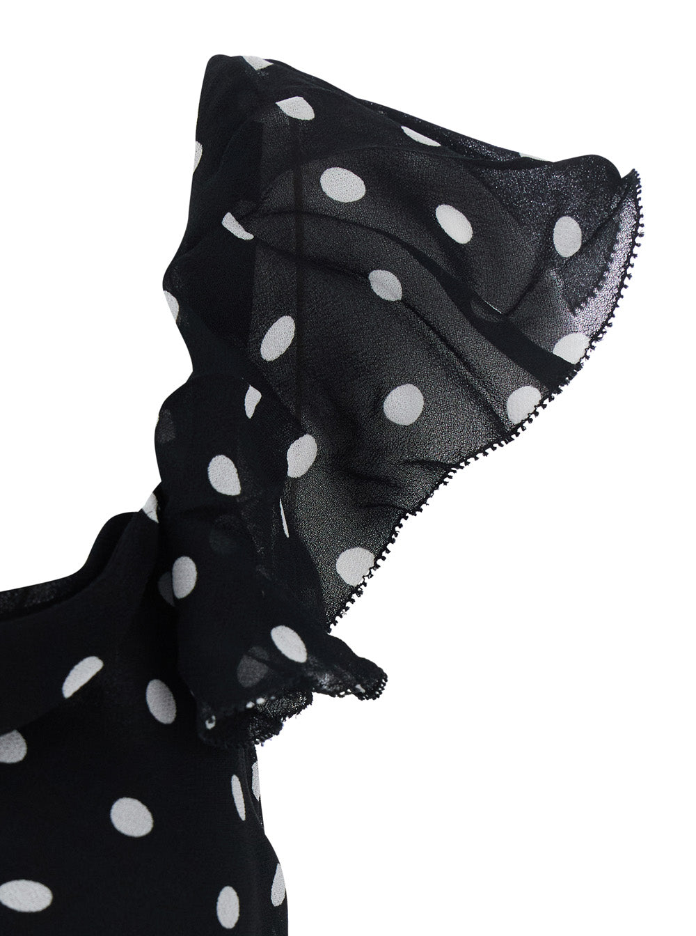 Long Dress Black Polka Dot With V-Neck In Georgette For Women
