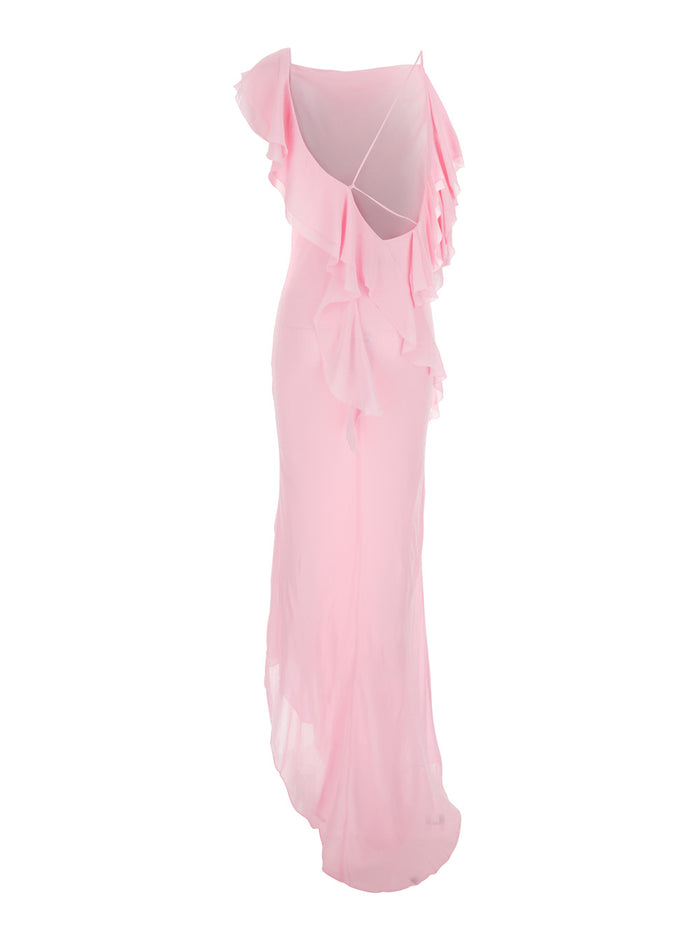 Pink Long Dress With Ruffles Georgette For Women