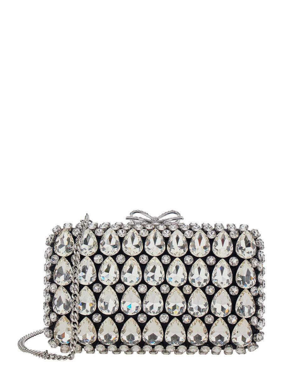 Clutch Bag Black Satin Crystal