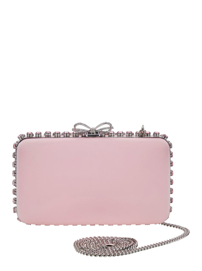 PINK SATIN CRYSTAL CLUTCH BAG with crystals on the front in for women Clutches And Pochettes