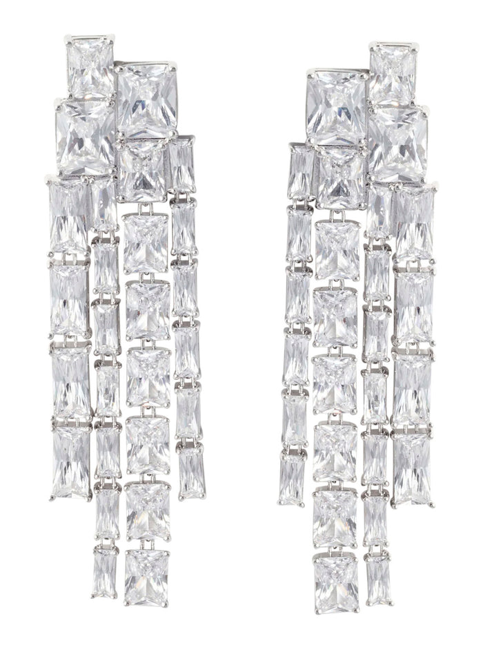Silver Earrings SQUARE CRYSTAL DANGLE with details - Metal Women Metallic