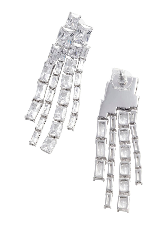 Silver Earrings SQUARE CRYSTAL DANGLE with details - Metal Women Metallic