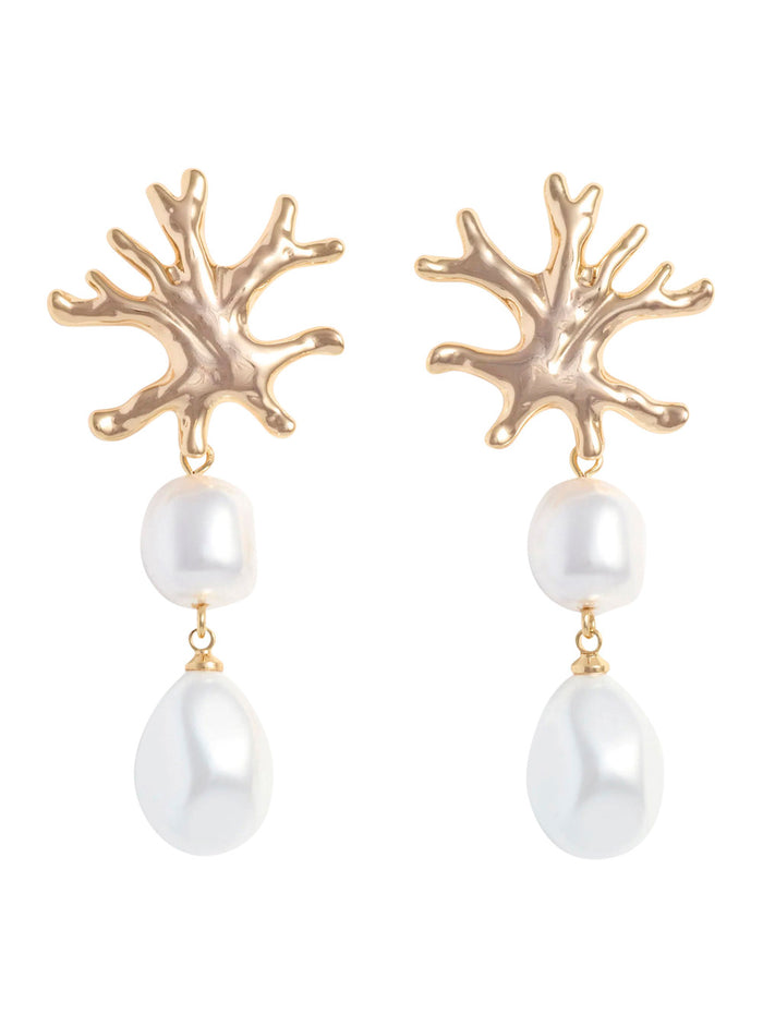 Earrings GOLD CORAL PEARL with and Details in Metallic for Women
