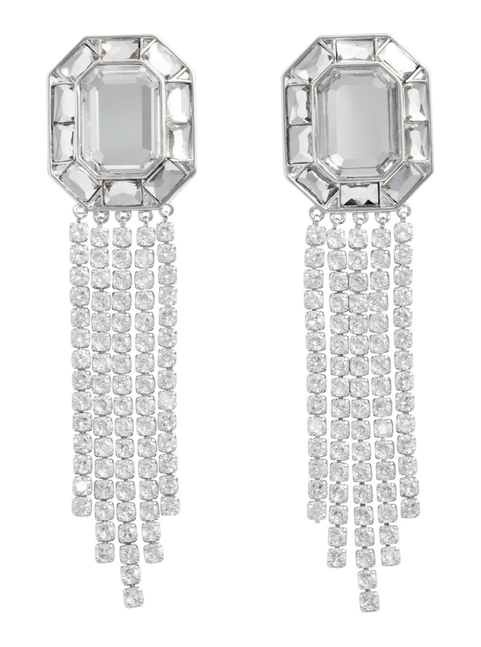 Earrings Silver Crystal Droplet With Metallic Crystals For Women