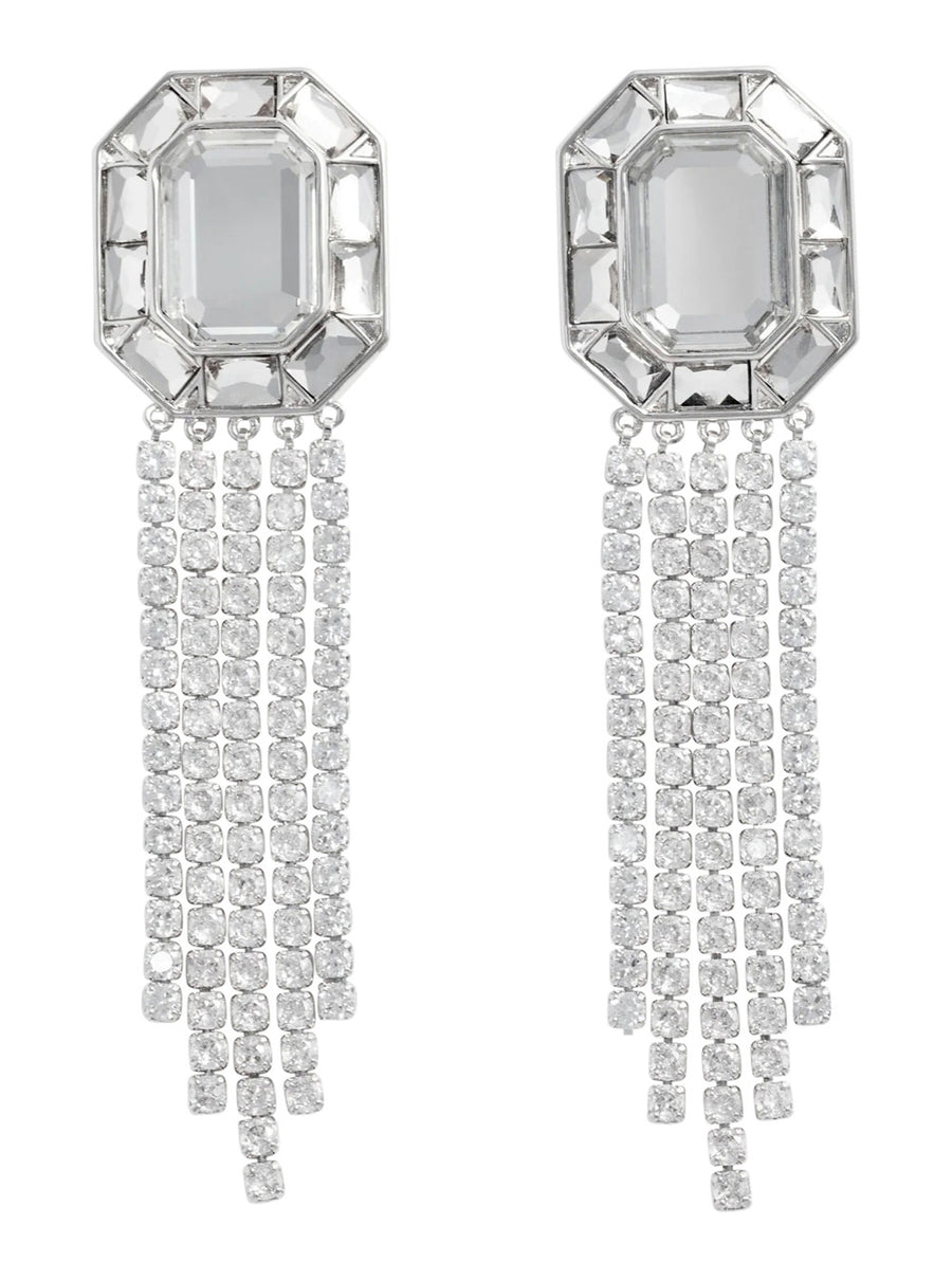 Drop Earrings Silver Crystal Droplet Metallic Metal