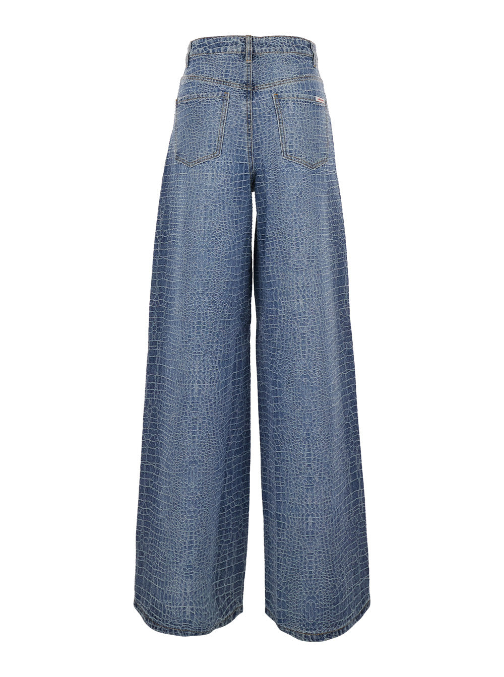 Wide Jeans Rhinestone Croc Effect Blue In Cotton For Women Blu