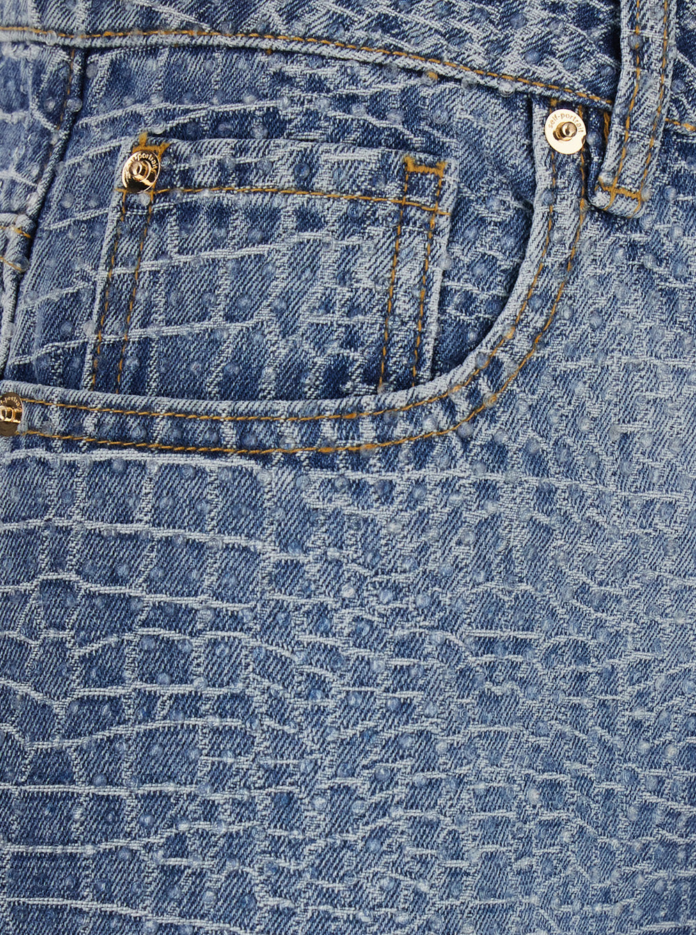 Wide Jeans Rhinestone Croc Effect Blue In Cotton For Women Blu