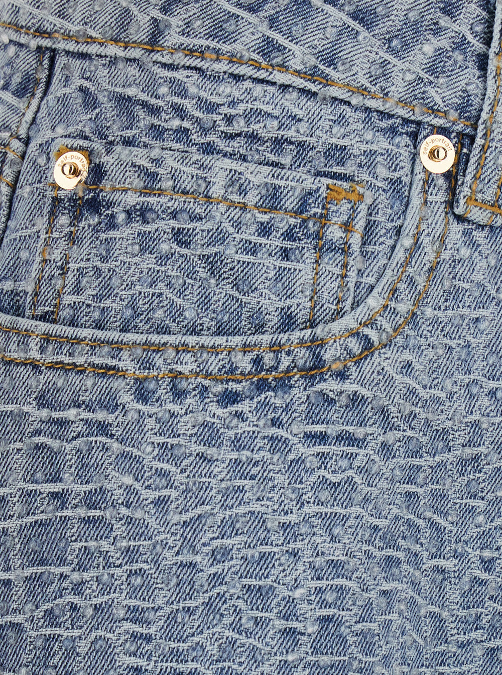 Shorts Rhinestone Croc Effect Blue Denim With Strass Details - Cotton Women Blu And Bermuda
