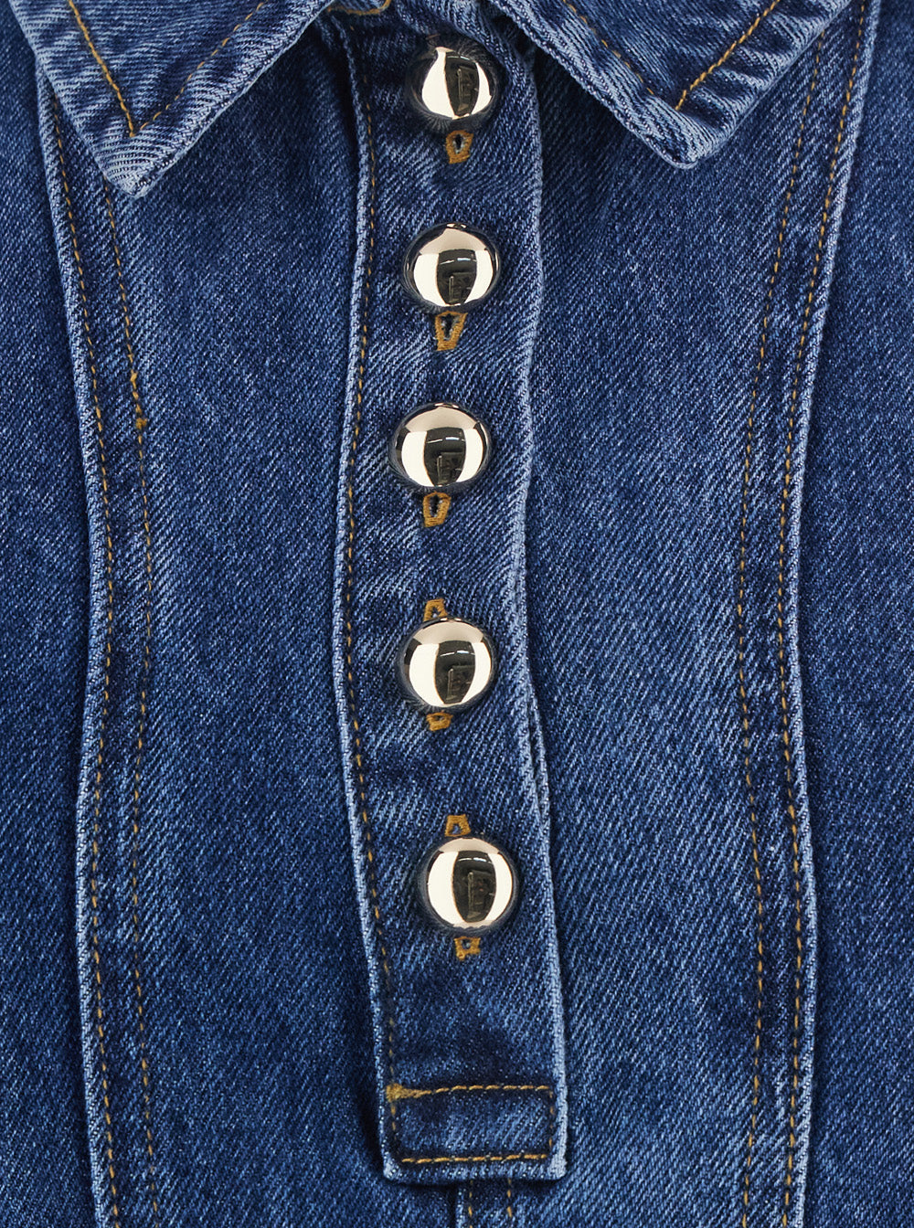 Blue Mini Dress With Classic Collar And Embroidery Denim For Women Blu