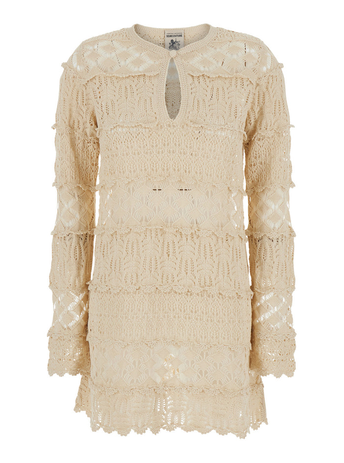 Dress CROCHET White with Cotton Lace Details for Women