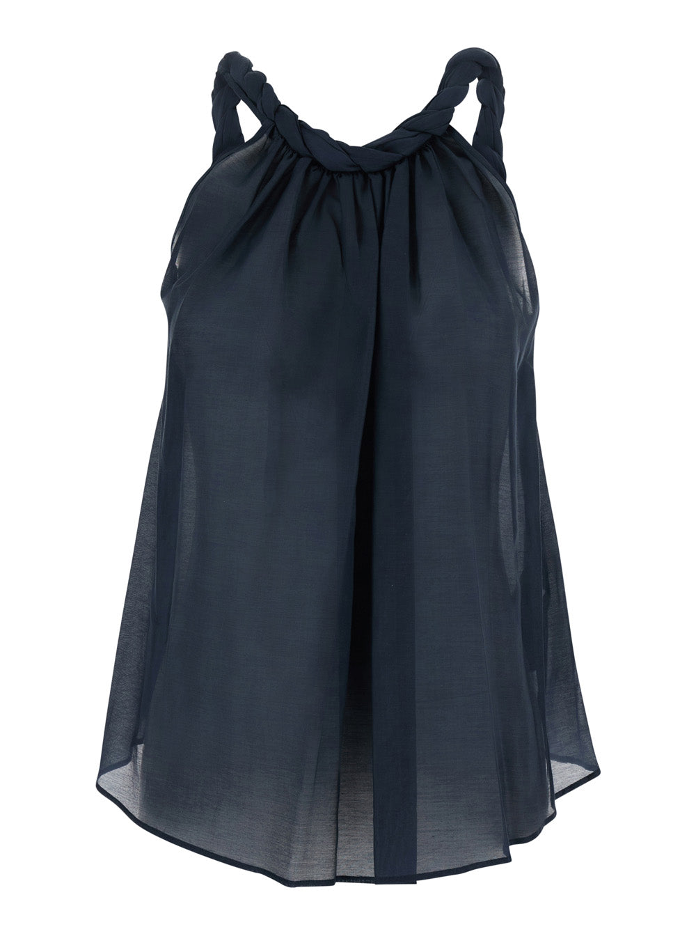 Cotton Muslin Top With Intreccio Details Blue Woman Blu Tops