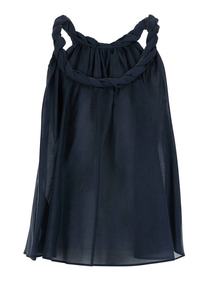Cotton Muslin Top With Intreccio Details Blue Woman Blu Tops