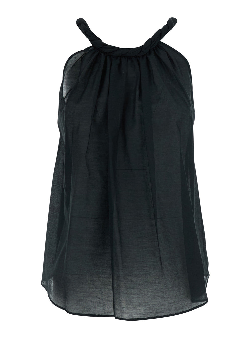 Cotton Muslin Braided Detail Top - Black With Details And Silk Women Tops