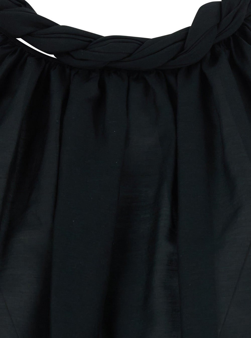 Cotton Muslin Braided Detail Top - Black With Details And Silk Women Tops