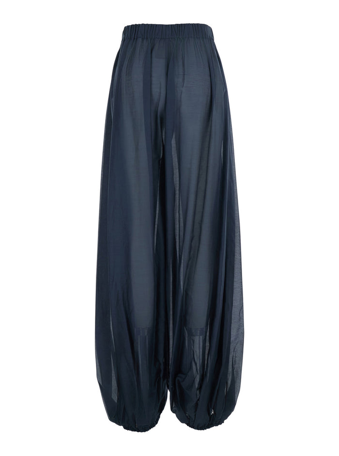 Cotton Muslin Pants With Pockets And Straight Hems Blue Women Blu Trousers