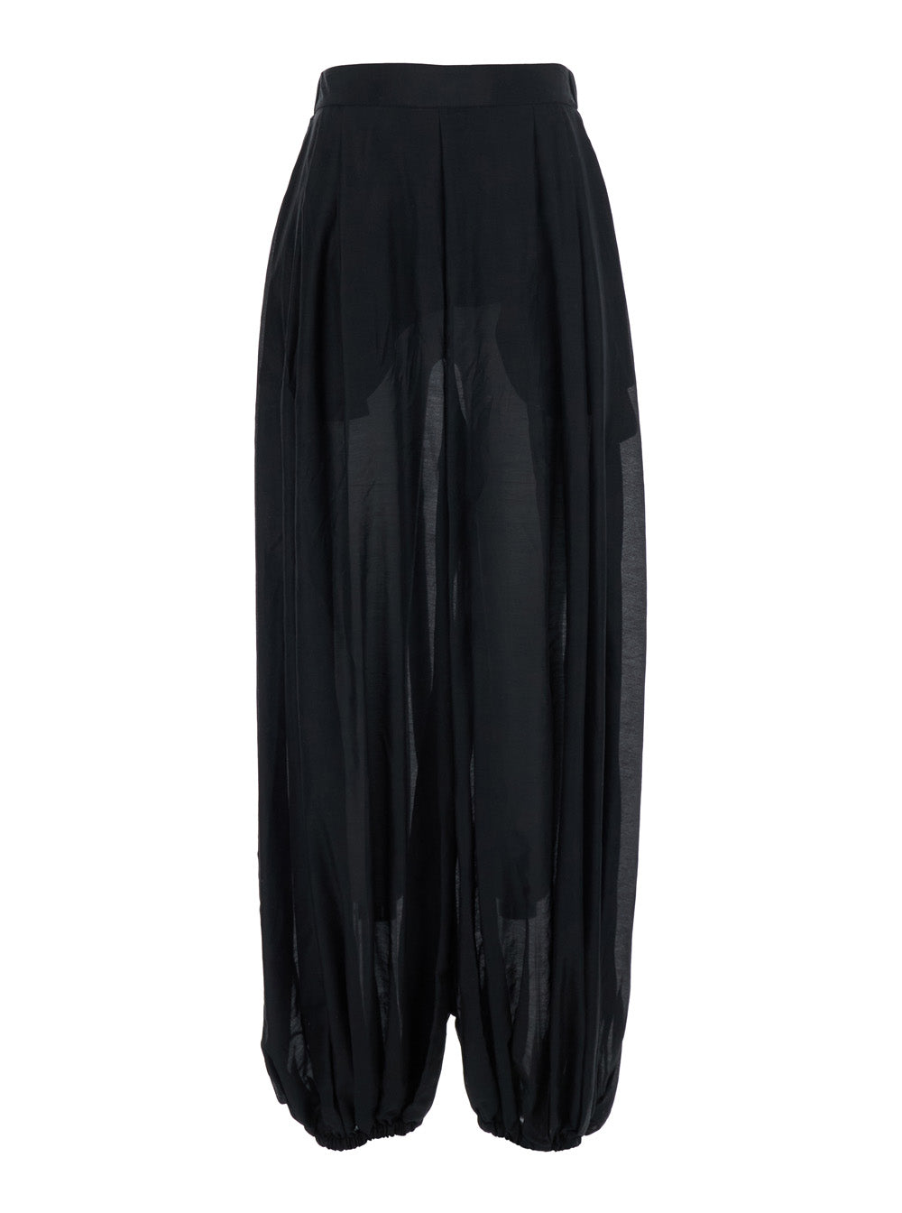 Pants Cotton Muslin Black With Elastic Waist And Side Pockets In Silk Women Trousers