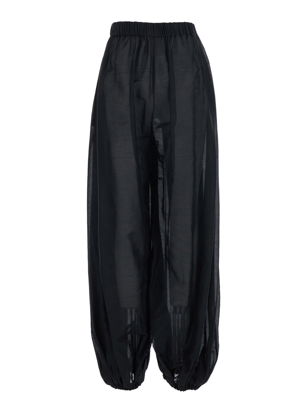 Pants Cotton Muslin Black With Elastic Waist And Side Pockets In Silk Women Trousers