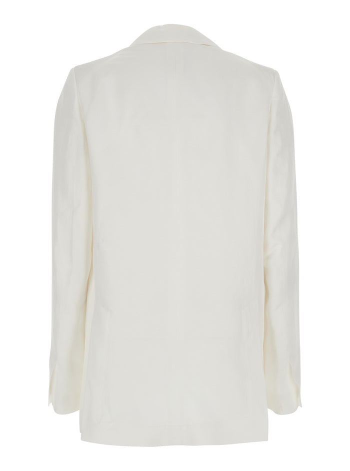 Blazer Viscose Linen White With Classic Collar And Front Closure For Women Blazers