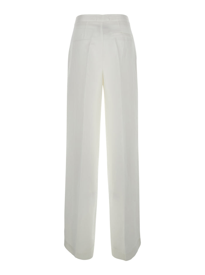 Viscose Linen Pants With Elastic Waist And Side Pockets White For Women Trousers