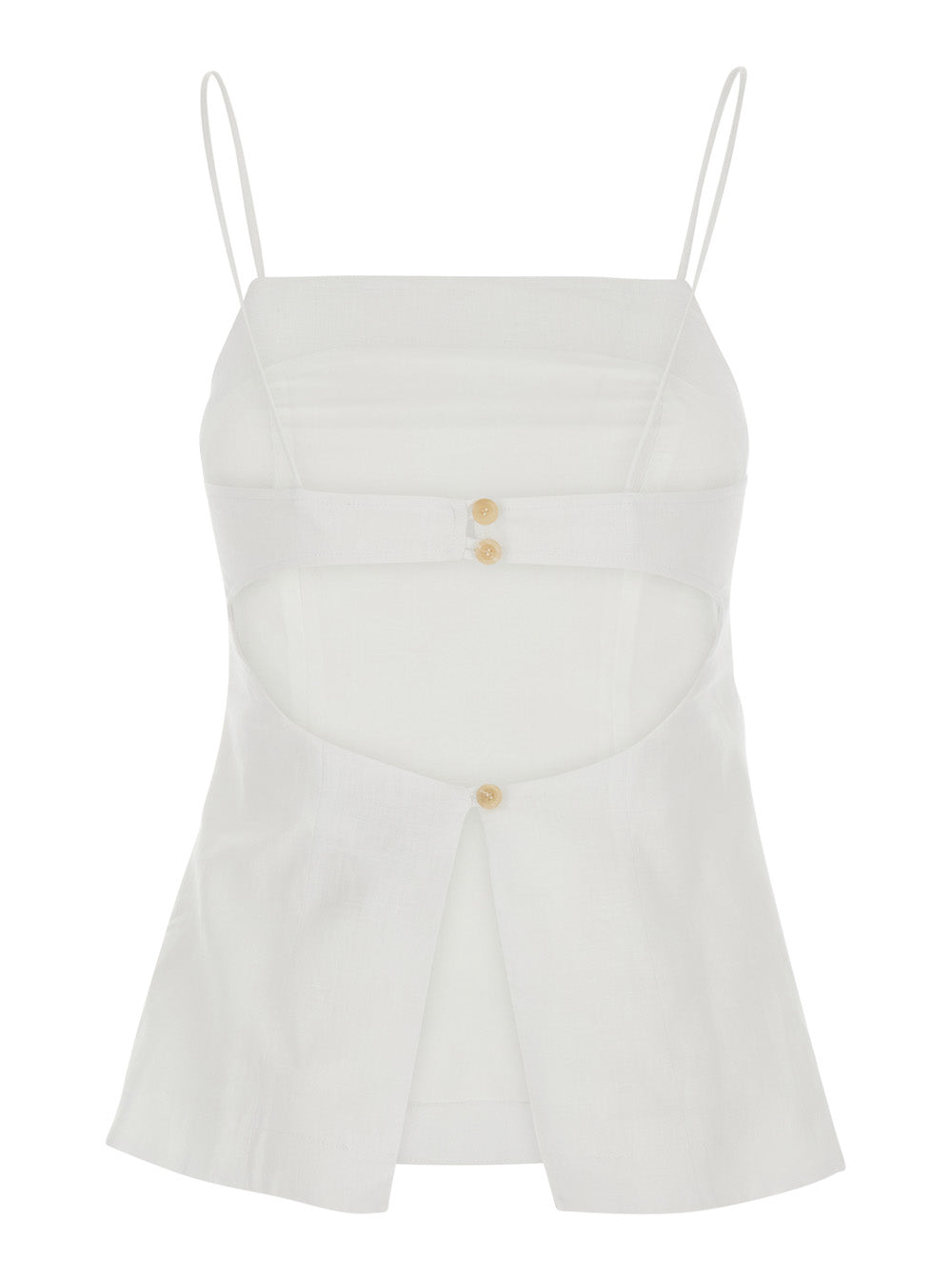 Linen Top With Short Sleeves And Round Neckline, White, Women Tops