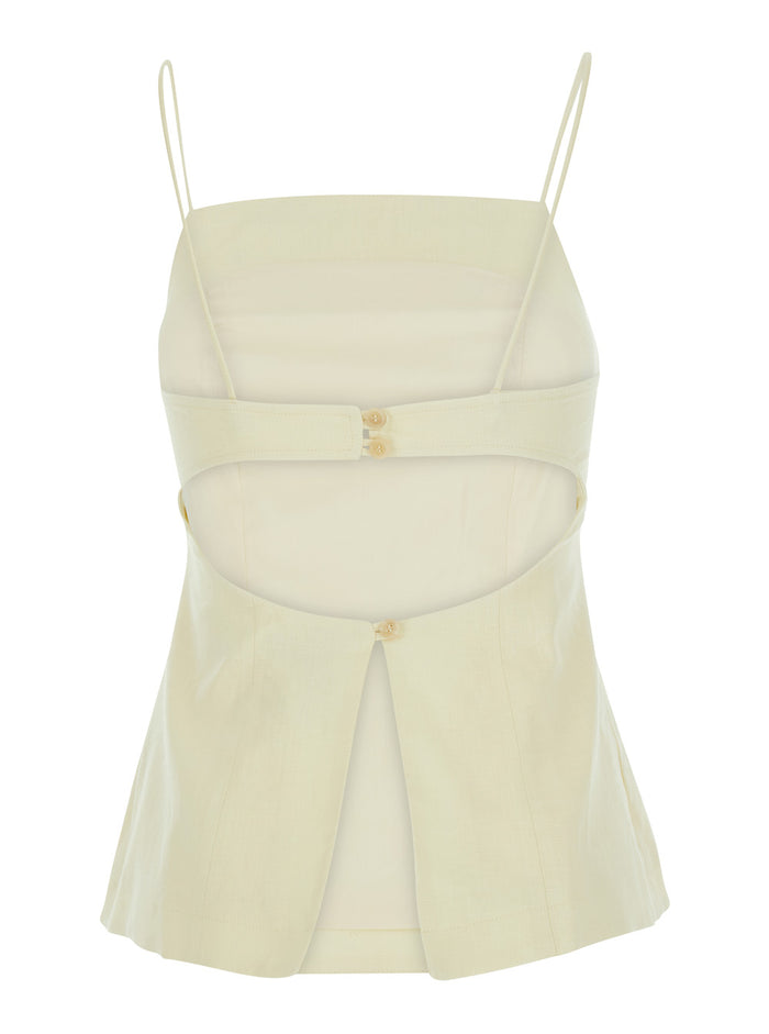 Top Linen Yellow With Short Sleeves And V-Neck For Women Tops