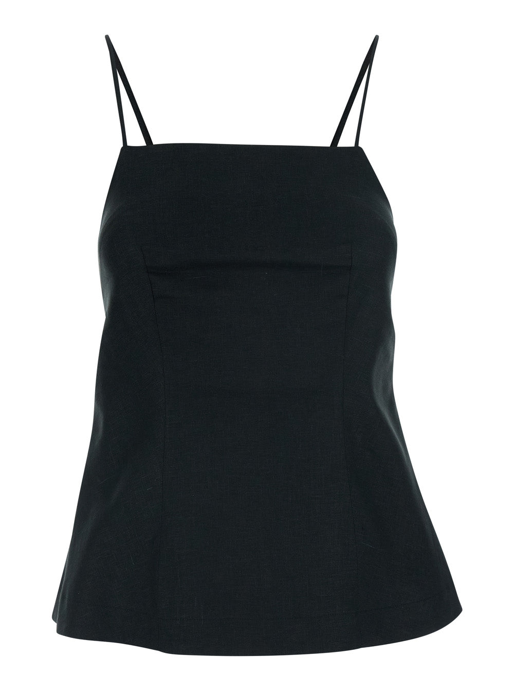 Top Linen Black With V-Neck And Short Sleeves For Women Tops