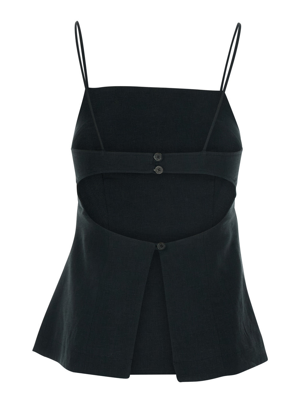 Top Linen Black With V-Neck And Short Sleeves For Women Tops