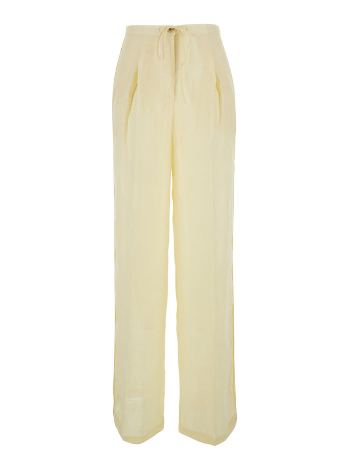 Yellow Linen Pants With Elastic Waist For Women Trousers