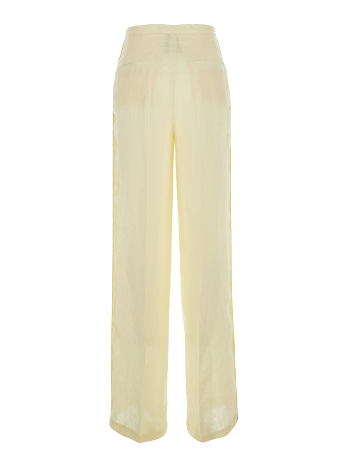 Yellow Linen Pants With Elastic Waist For Women Trousers