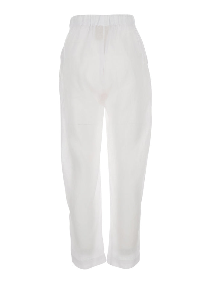 White Linen Pants With Side Pockets Womens Trousers