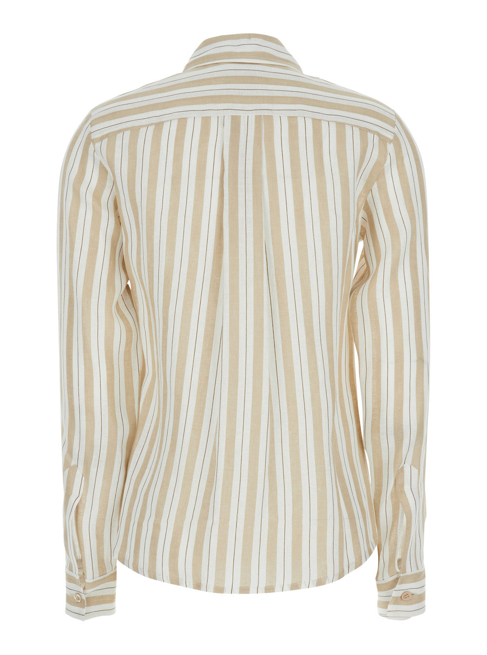 Shirt Linen Striped Beige With Long Sleeves And Classic Collar For Women Blouses