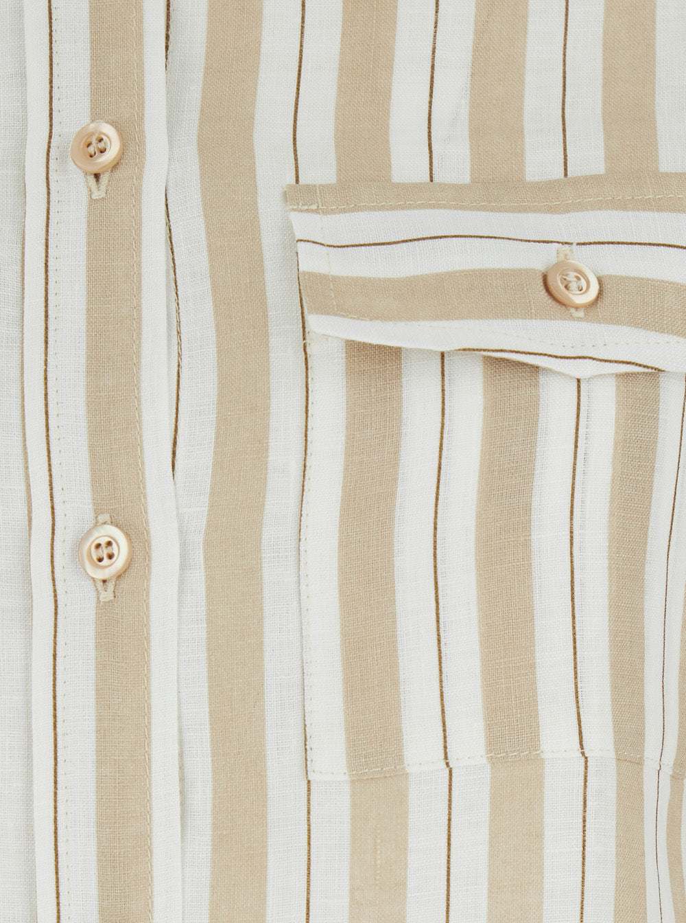 Shirt Linen Striped Beige With Long Sleeves And Classic Collar For Women Blouses