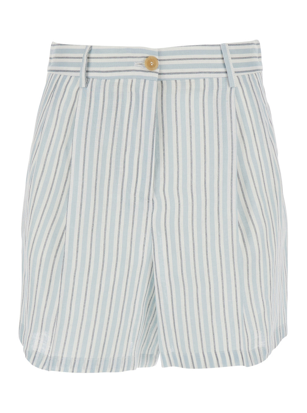 Striped Linen Shorts With Pockets And High Waist, Multicolor, Women Bermuda