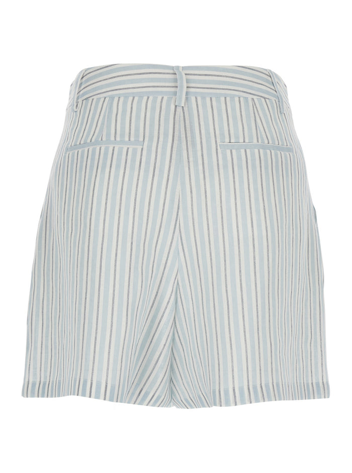 Striped Linen Shorts With Pockets And High Waist, Multicolor, Women Bermuda