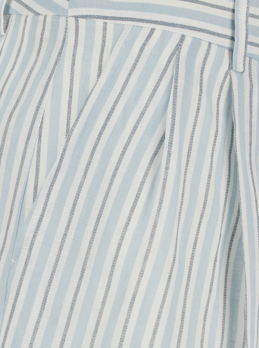Striped Linen Shorts With Pockets And High Waist, Multicolor, Women Bermuda