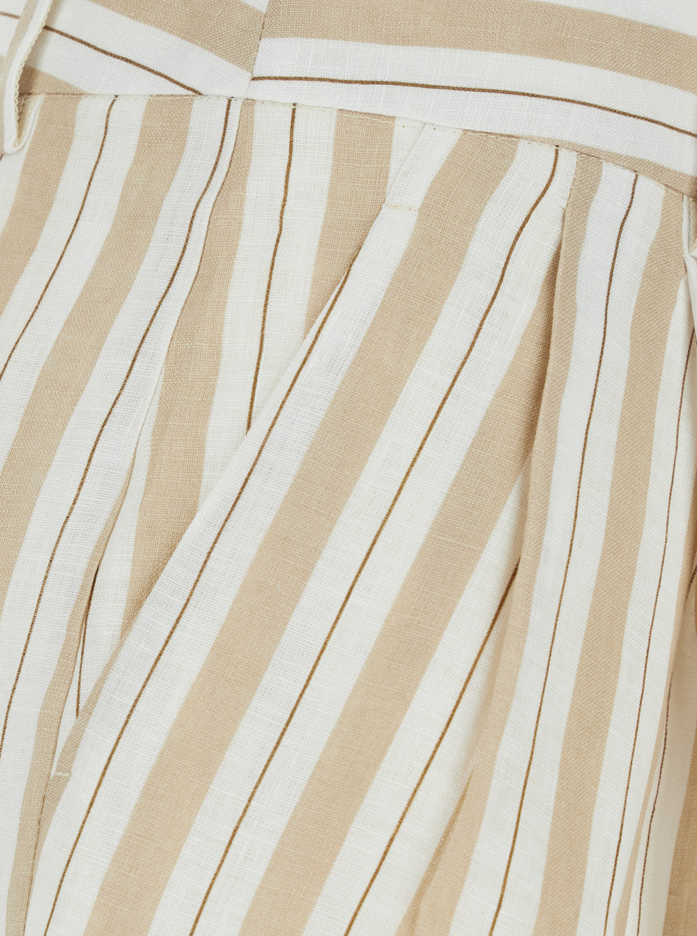 Linen Striped Shorts - Beige Elasticated Waist Women And Bermuda