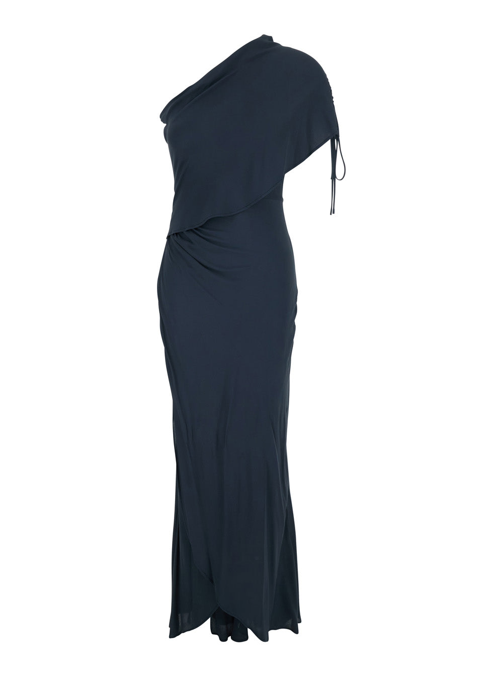 Long Dress Crepe De Chine Blue With V-Neck And Short Sleeves Silk For Women Blu Acetate