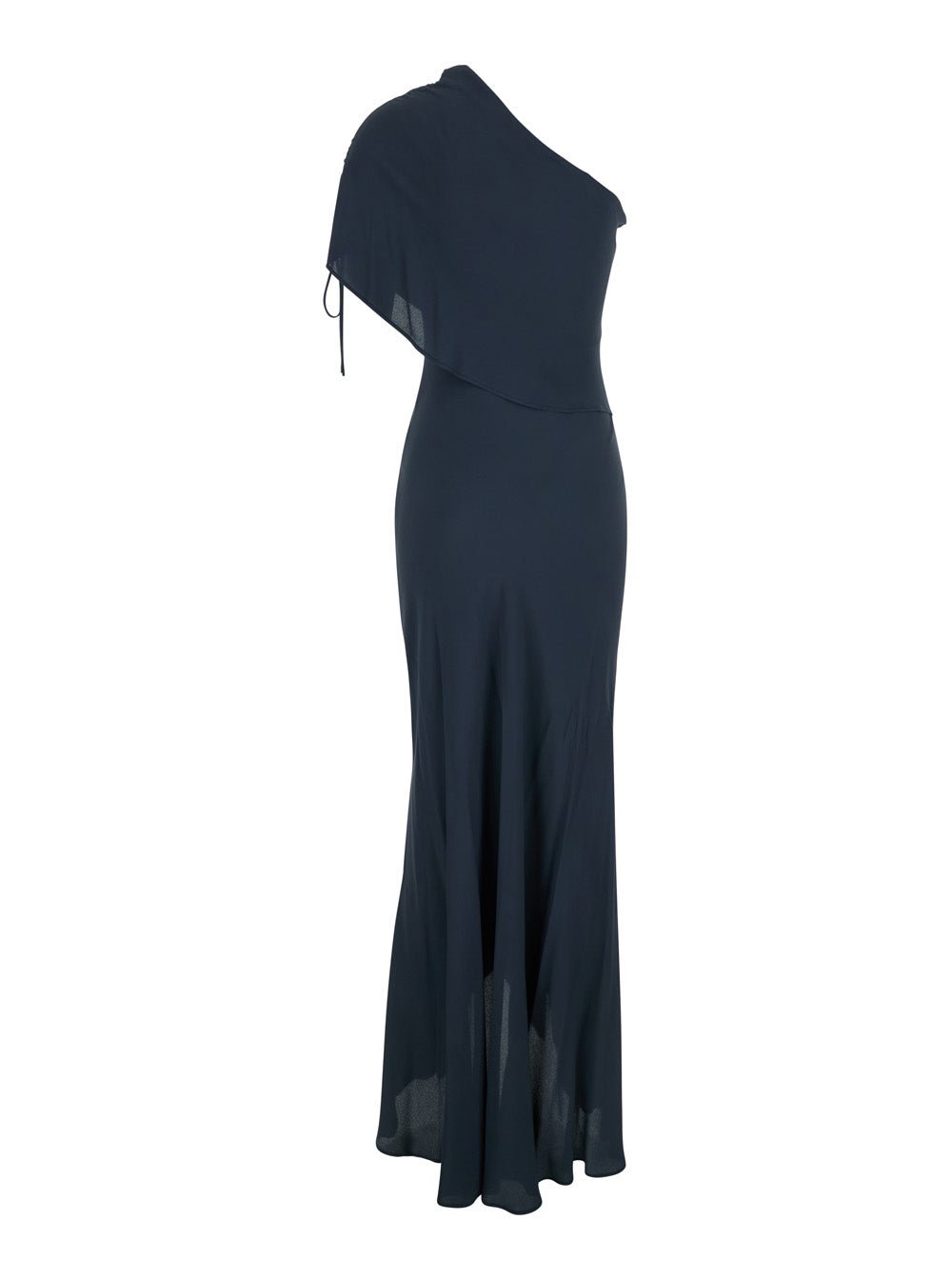 Long Dress Crepe De Chine Blue With V-Neck And Short Sleeves Silk For Women Blu Acetate