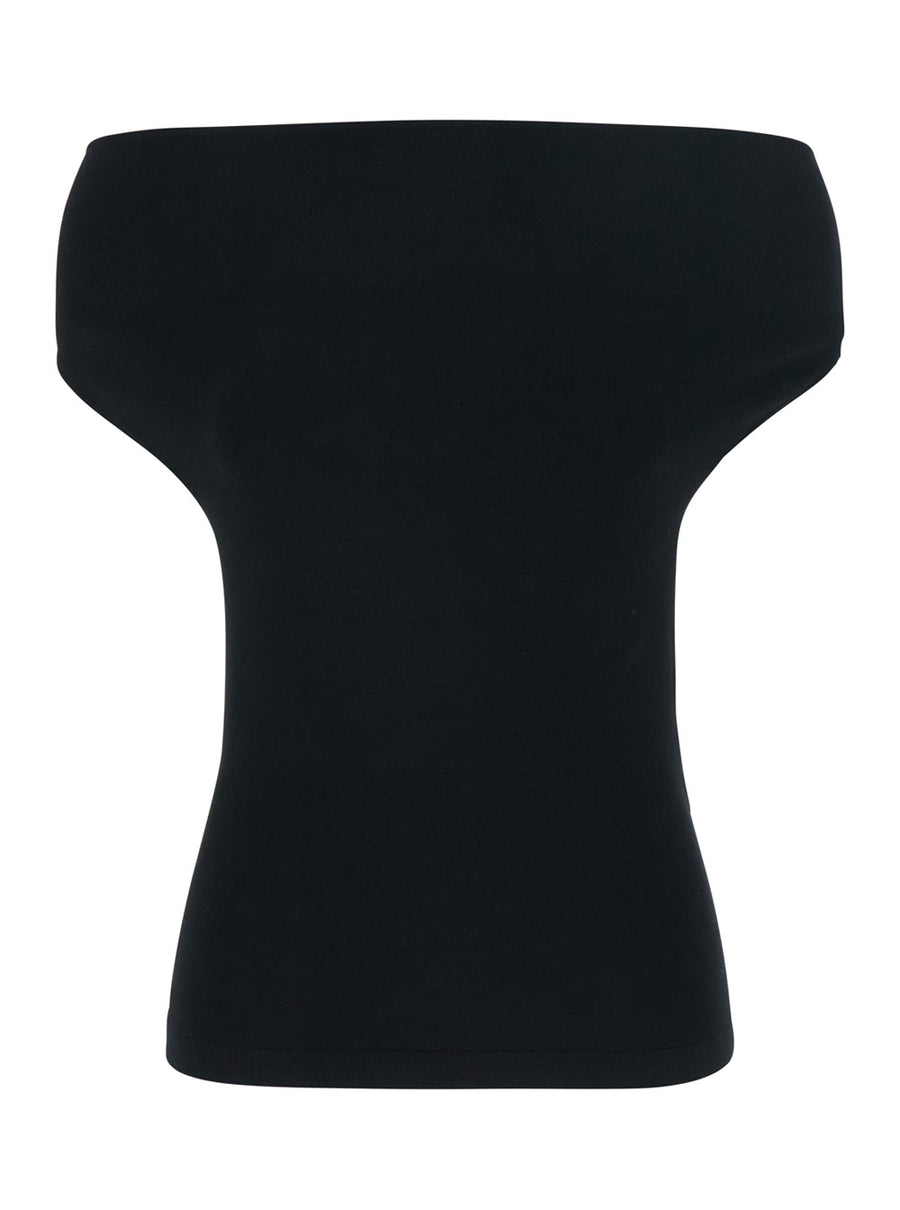 Sleeveless Top Off-Shoulder Black Cotton Tops