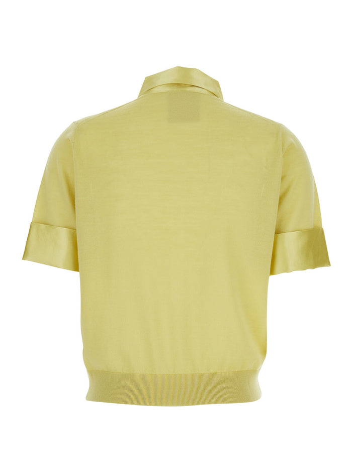 Yellow Womens Polo with Classic Collar and Cuffed Sleeves in Wool Virgin Tshirts Shirts