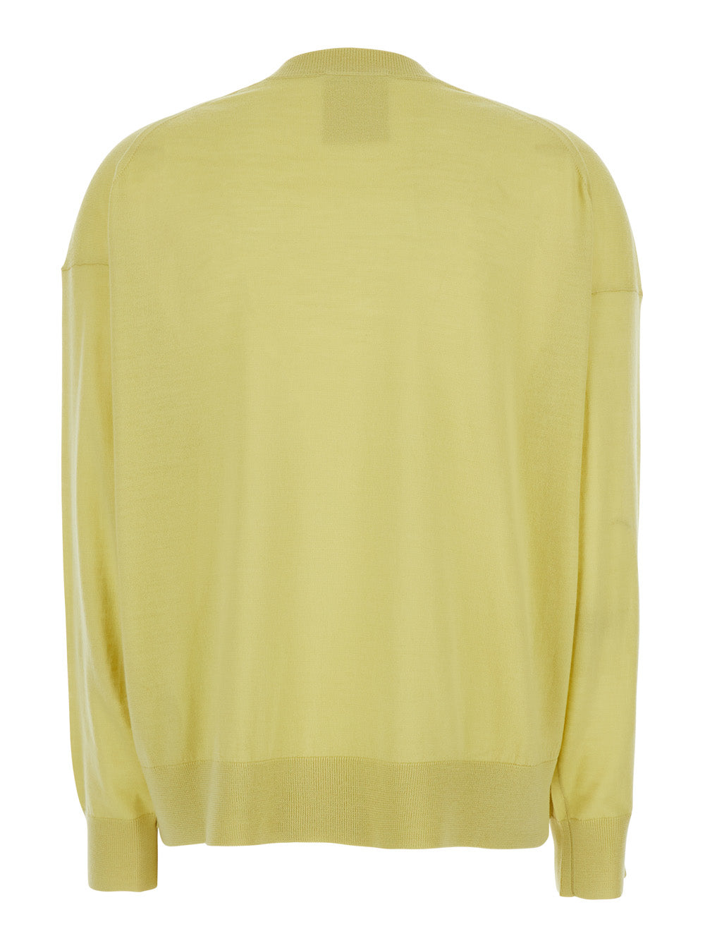 Yellow Sweater with V-Neck and Dropped Shoulders in Womens Wool Virgin Jersey