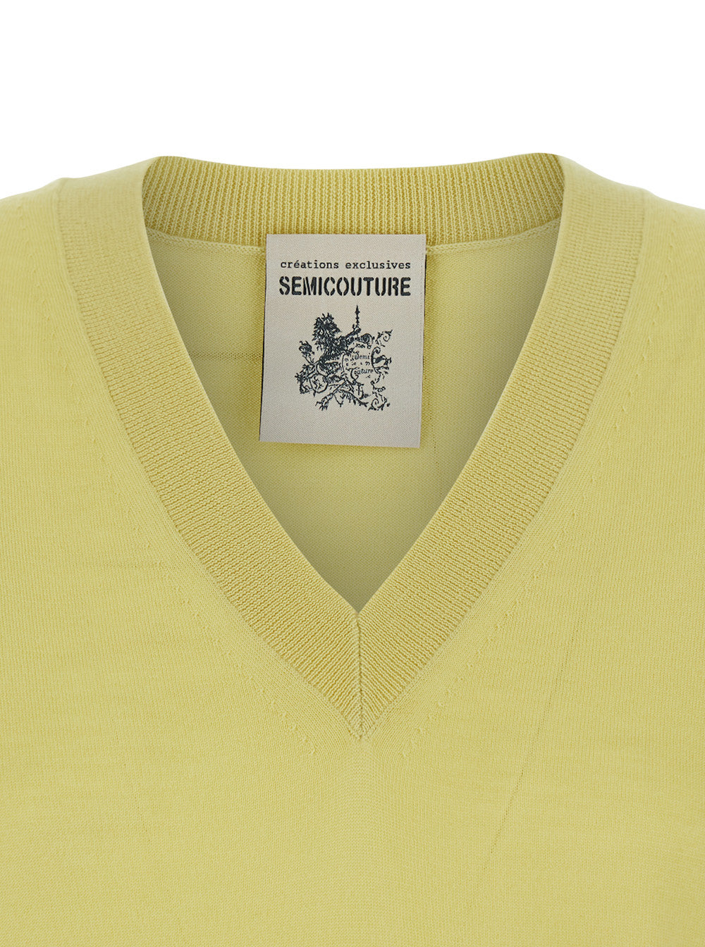 Yellow Sweater with V-Neck and Dropped Shoulders in Womens Wool Virgin Jersey