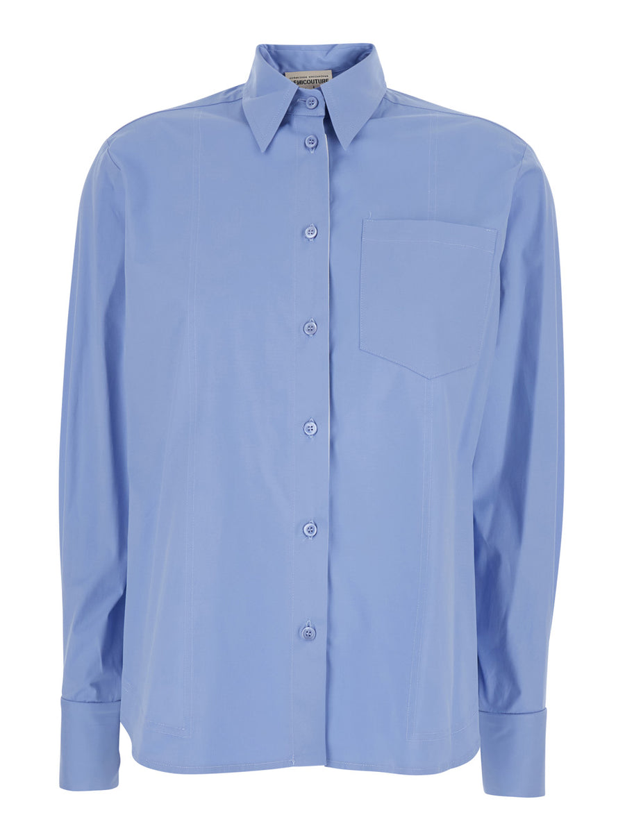 Shirt Classic Collar Light Blue Stretch Cotton Blouses