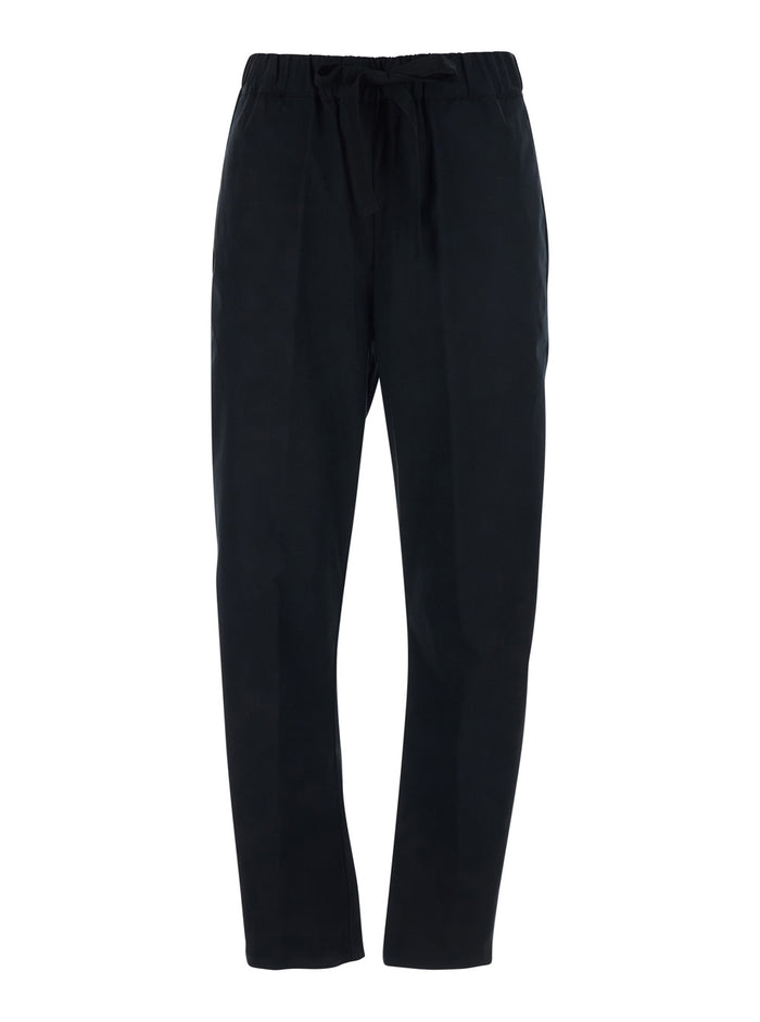 Buddy Pants with Elastic Waist and Drawstring in Black Stretch Cotton for Women Elastane Trousers