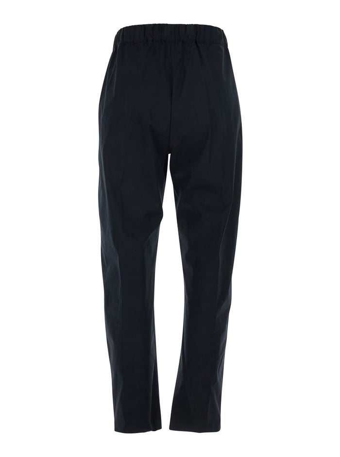 Buddy Pants with Elastic Waist and Drawstring in Black Stretch Cotton for Women Elastane Trousers